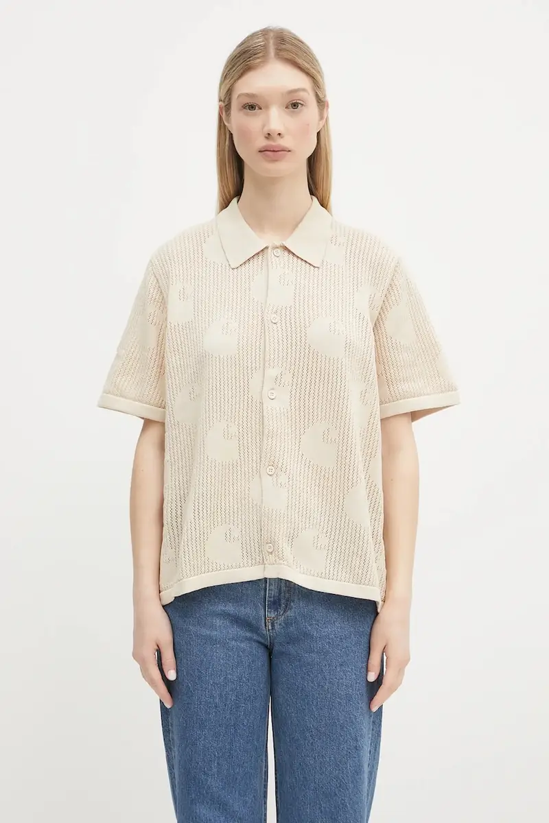 camicia in cotone W’ S Temple Knit Shirt colore beige I034541
