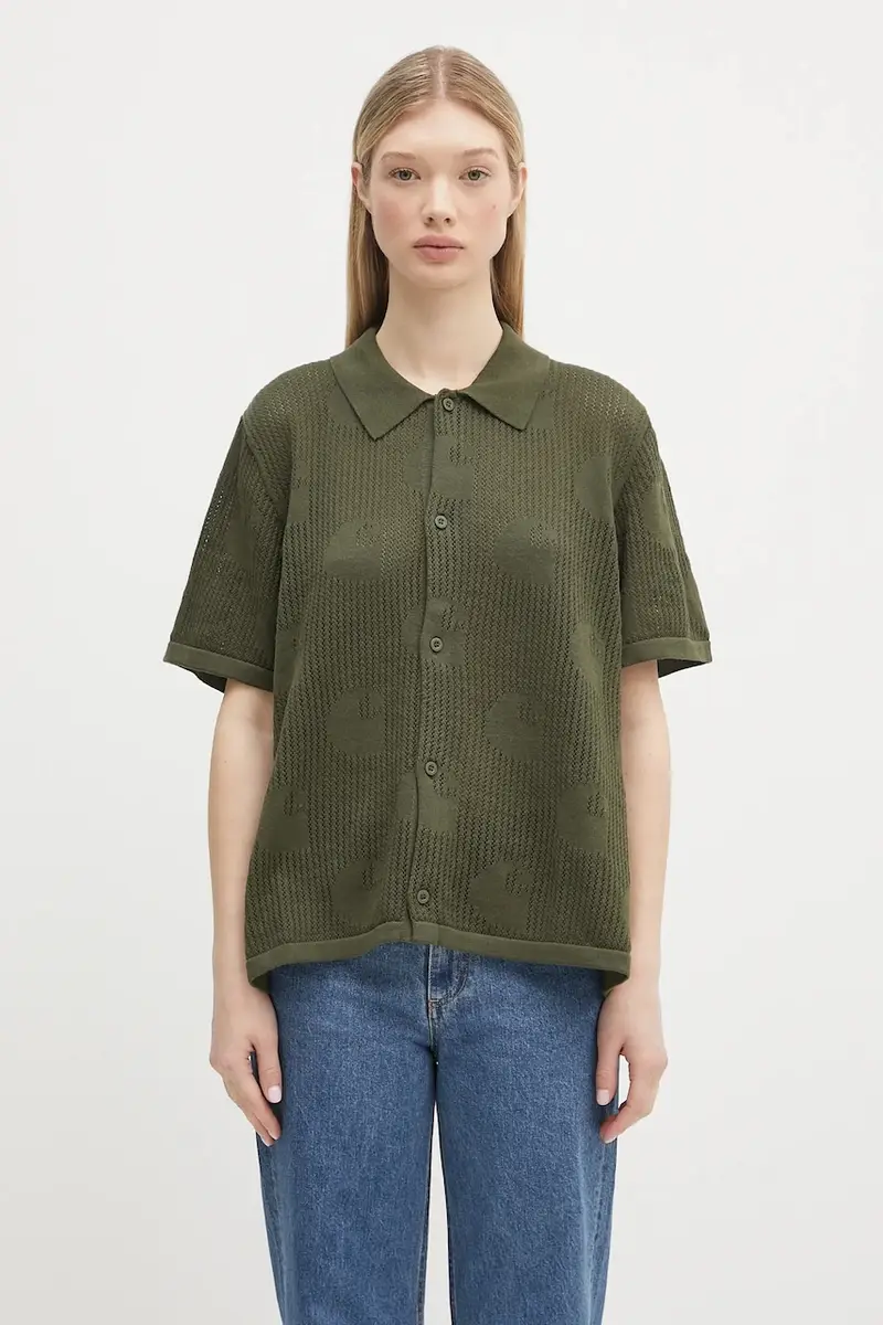 camicia in cotone W’ S Temple Knit Shirt colore verde I034541