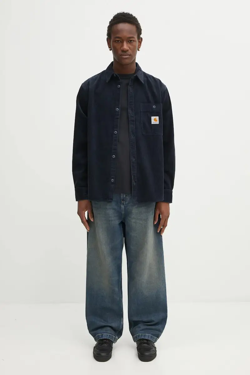 camicia in velluto a coste S Flint Shirt uomo colore blu navy I035837.J0XX miniatura 5