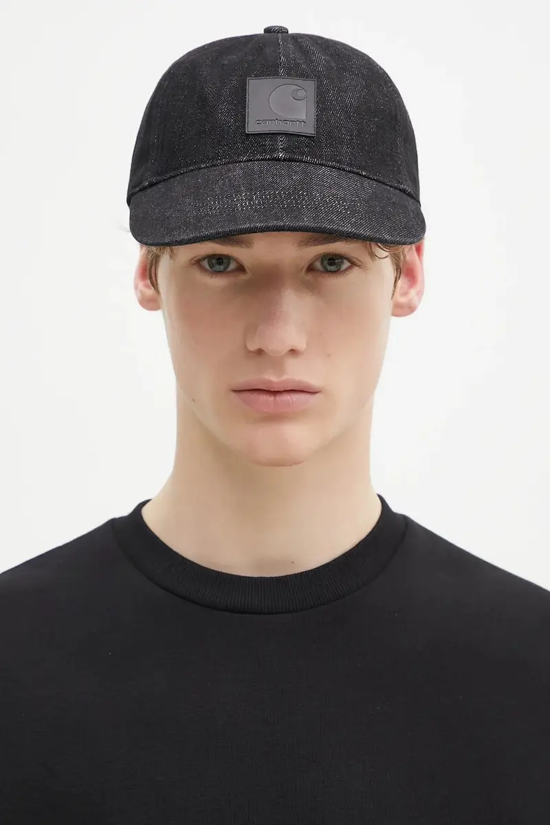 cappelo con visiera jeans Lincoln Cap colore nero con applicazione I034471.8935