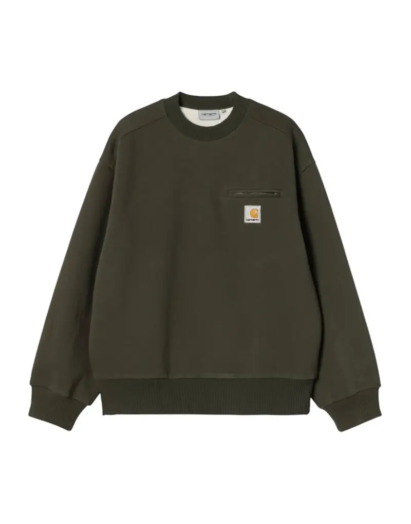 Detroit crewneck Sweater felpa girocollo con taschino - Olive stone washed S