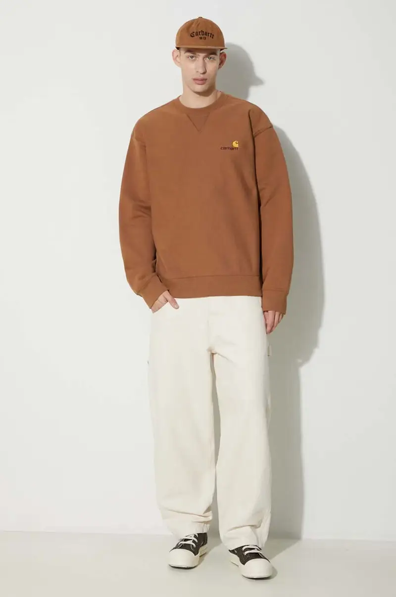 felpa American Script Sweat uomo colore marrone con applicazione I025475.HZXX miniatura 2