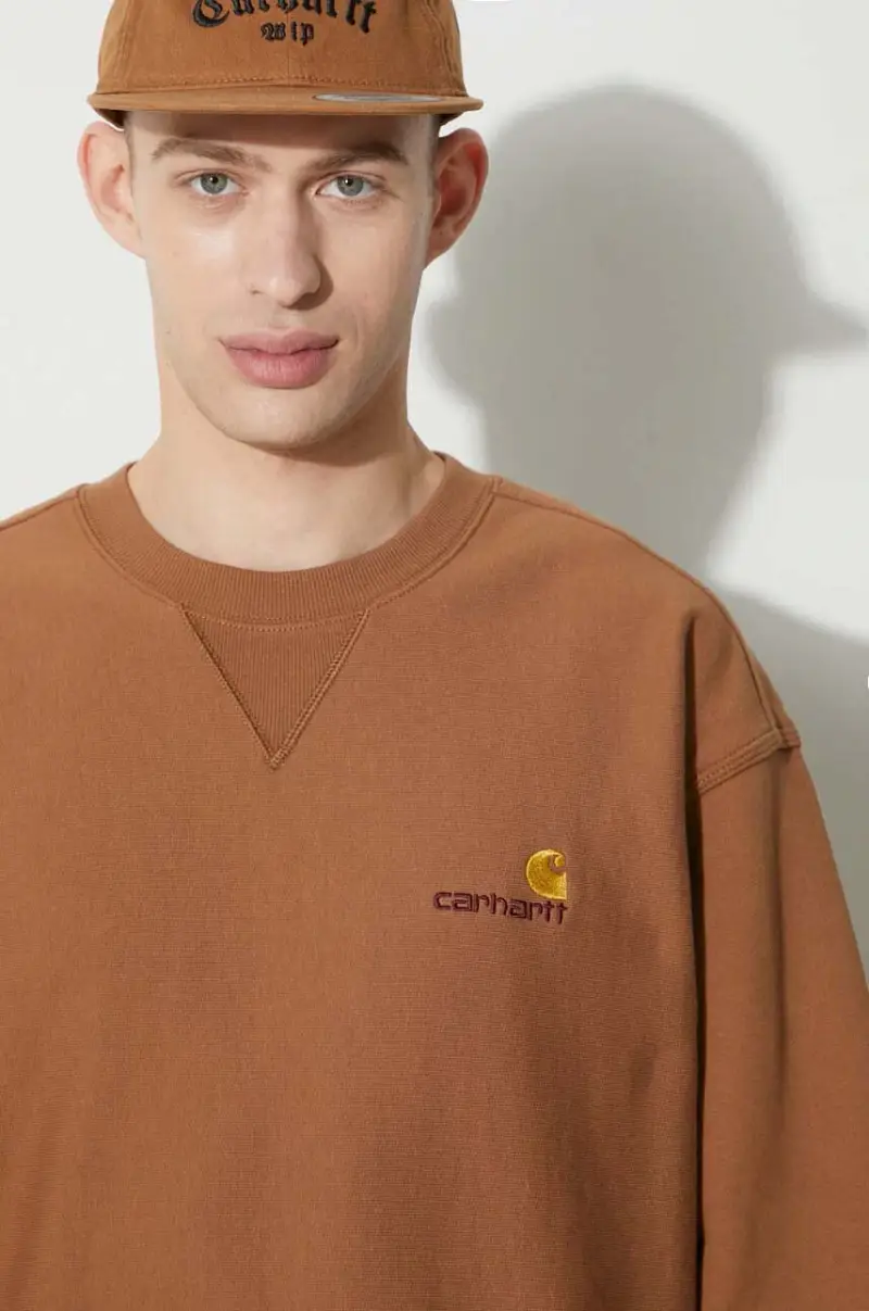 felpa American Script Sweat uomo colore marrone con applicazione I025475.HZXX miniatura 5