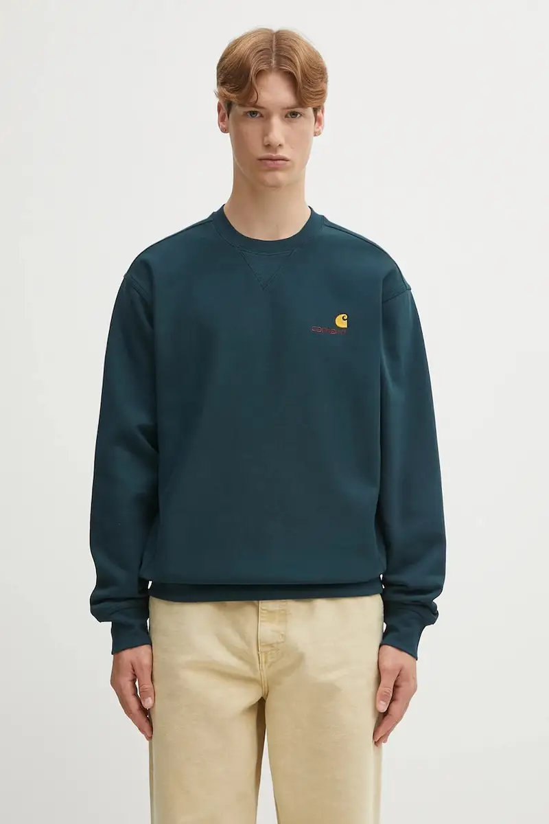 felpa American Script uomo colore turchese con applicazione I025475.0AUXX