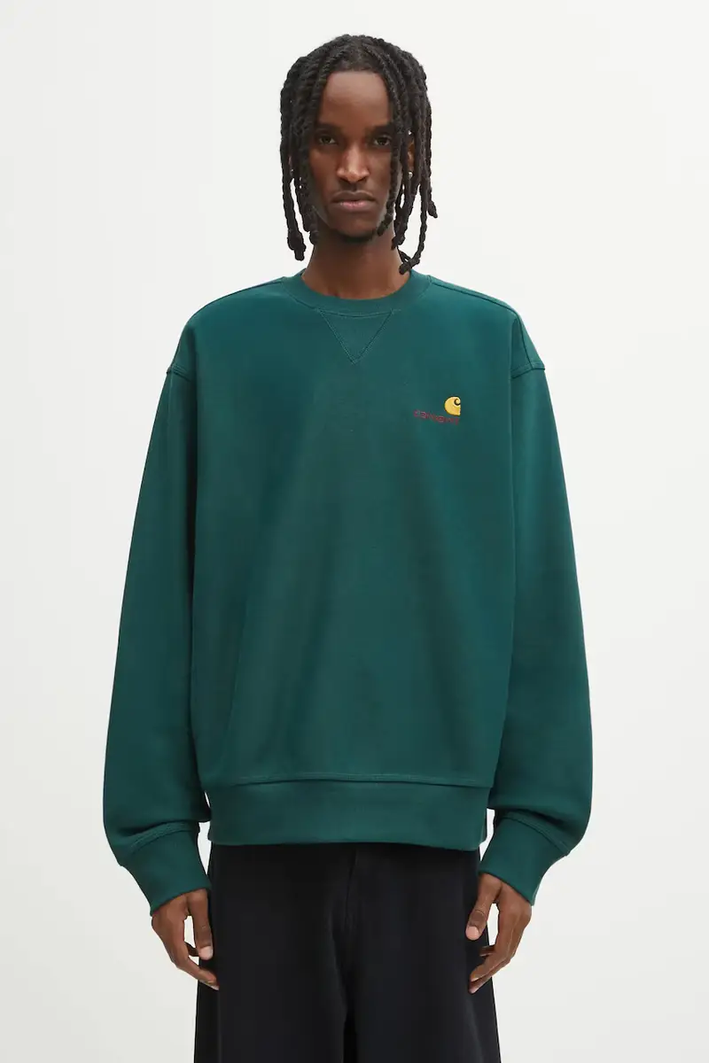 felpa American Script uomo colore verde con applicazione I025475.05AXX