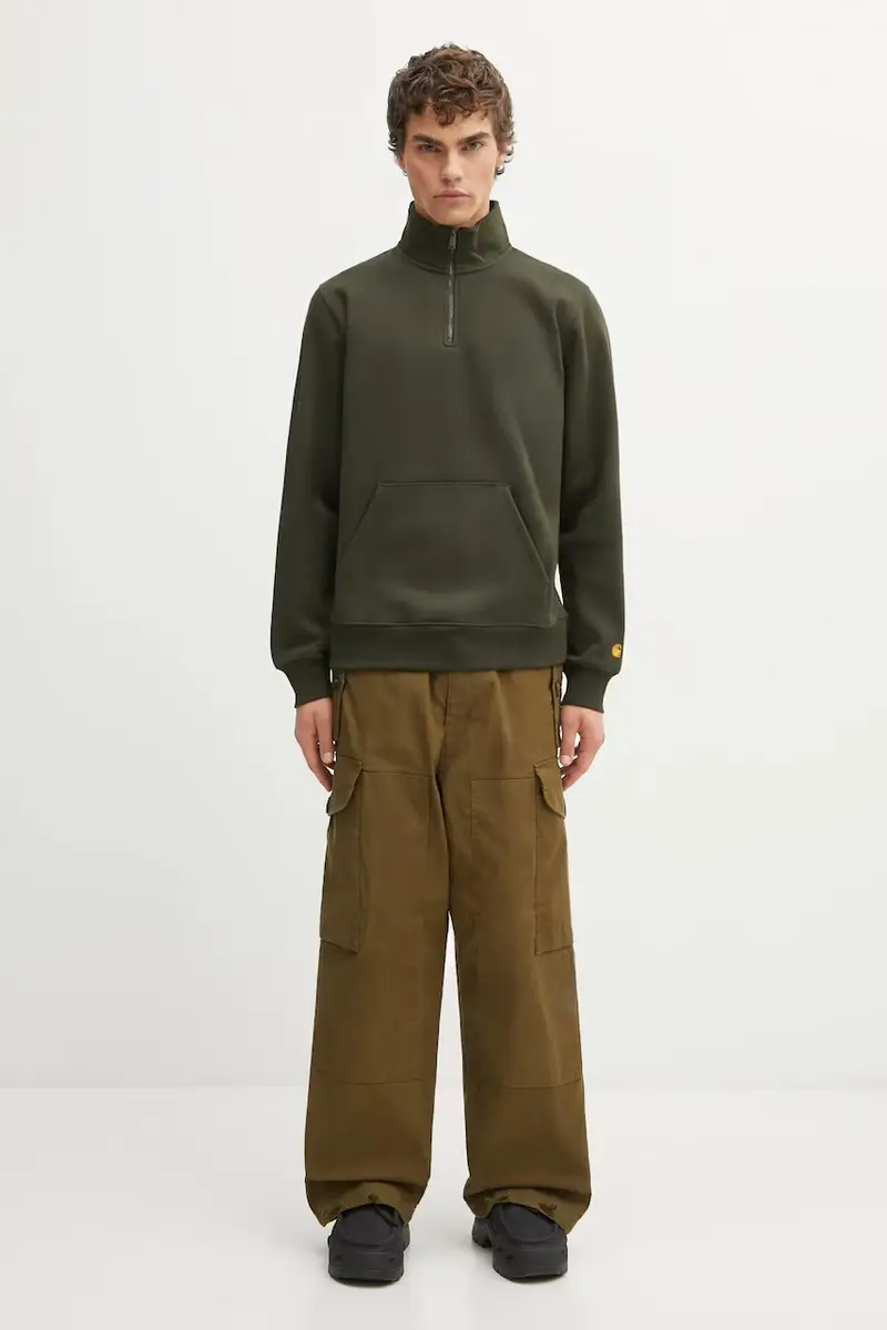 felpa Chase Neck Zip uomo colore verde con cappuccio I033665.3CBXX miniatura 5