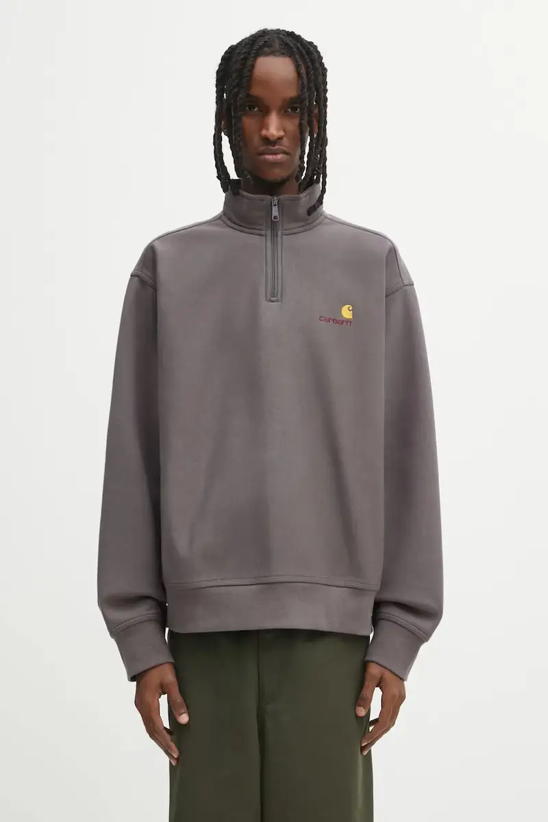 felpa Half Zip American Script uomo colore grigio con applicazione I027014.33CXX