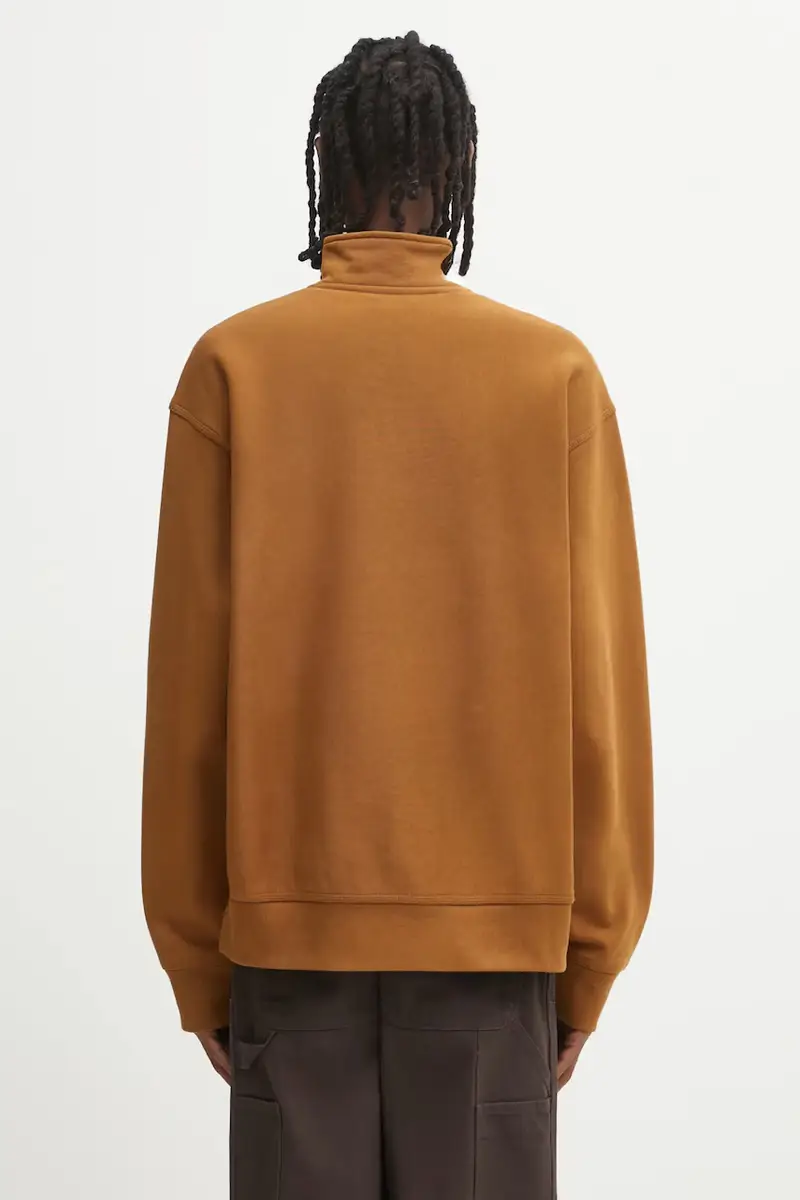 felpa Half Zip American Script uomo colore marrone con applicazione I027014.HZXX miniatura 3