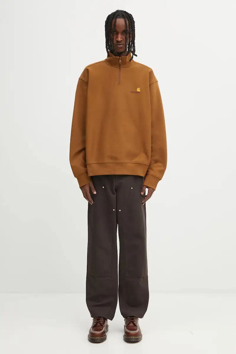 felpa Half Zip American Script uomo colore marrone con applicazione I027014.HZXX miniatura 5