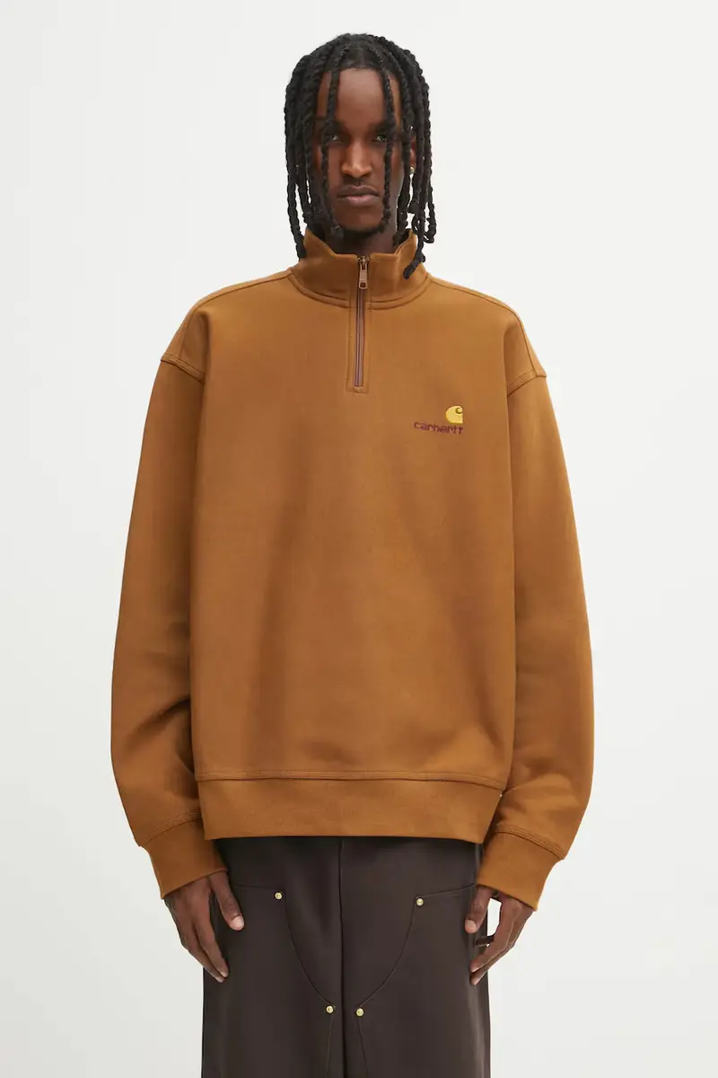 felpa Half Zip American Script uomo colore marrone con applicazione I027014.HZXX