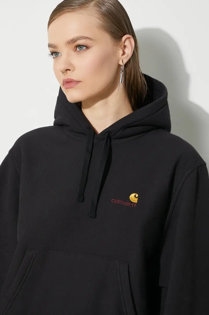 felpa HD American Script Sweat donna colore nero con cappuccio con applicazione I033650.89XX