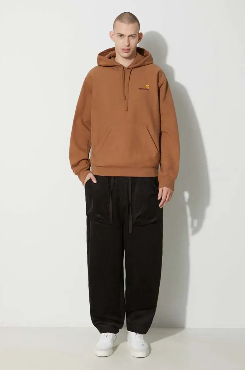 felpa Hooded American Script Sweat uomo colore marrone con cappuccio con applicazione I028279.HZXX