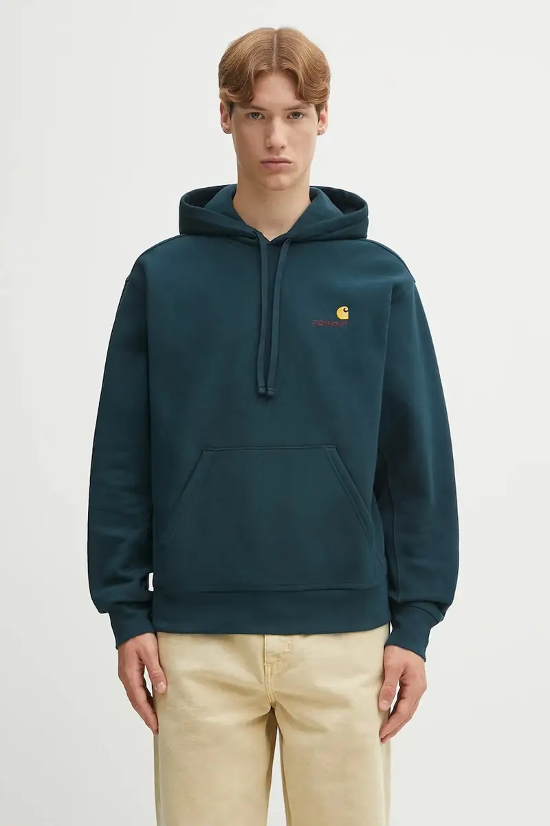 felpa Hooded American Script uomo colore turchese con cappuccio I028279.0AUXX