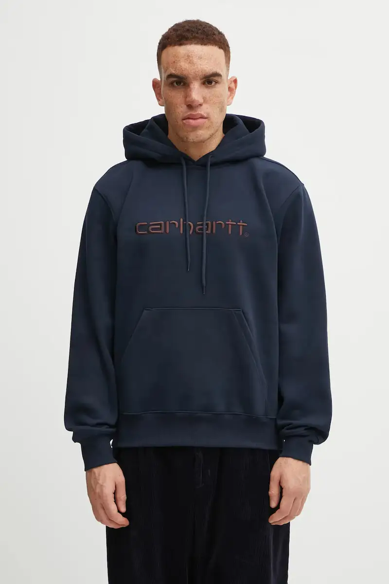 felpa Hooded Carhartt uomo colore blu navy con cappuccio con applicazione I030547.38CXX