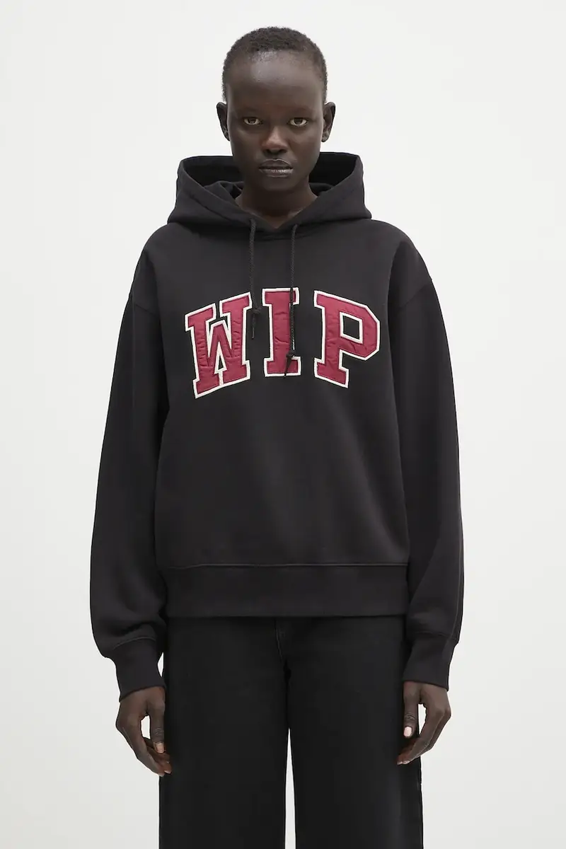 felpa Hooded WIP Sweat colore nero con cappuccio con applicazione I034719