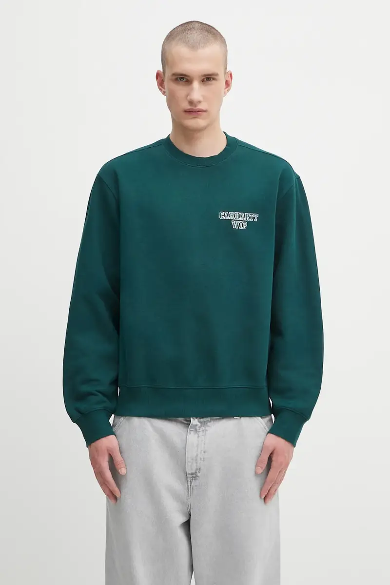 felpa in cotone Alumni uomo colore verde con applicazione I035190.05AXX