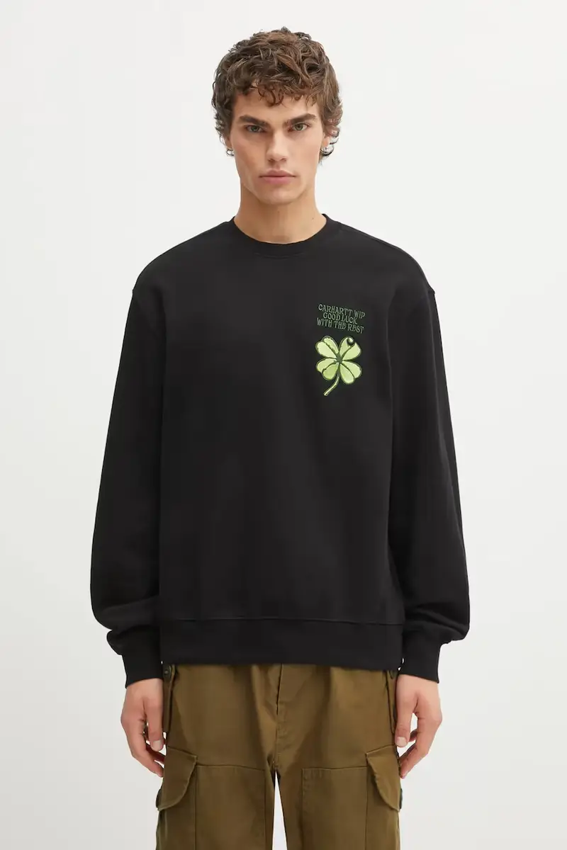 felpa in cotone Clover Sweat uomo colore nero con applicazione I036038.89XX