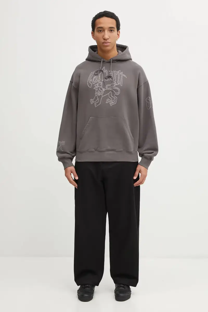 felpa in cotone Hooded Hackwork Sweat uomo colore marrone con cappuccio con applicazione I035641.3EGXX miniatura 5