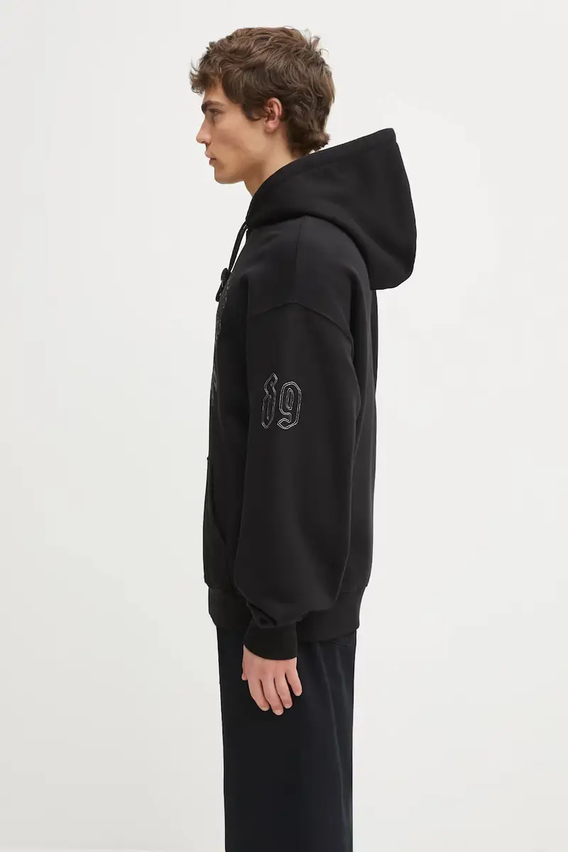 felpa in cotone Hooded Hackwork Sweat uomo colore nero con cappuccio con applicazione I035641.2JQXX miniatura 2