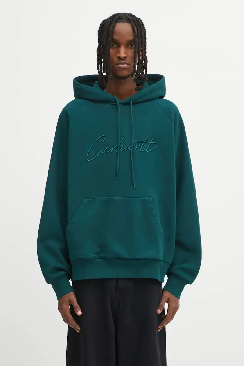 felpa in cotone Hooded Ray Sweat uomo colore verde con applicazione I035640.05AXX