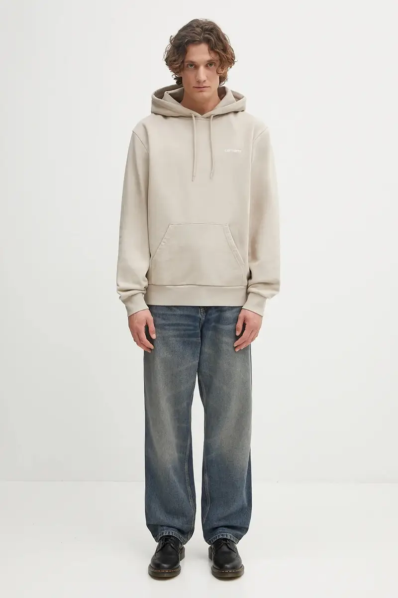 felpa in cotone Hooded Script Embroidery Sweat uomo colore beige con cappuccio I035392.2W1XX miniatura 5