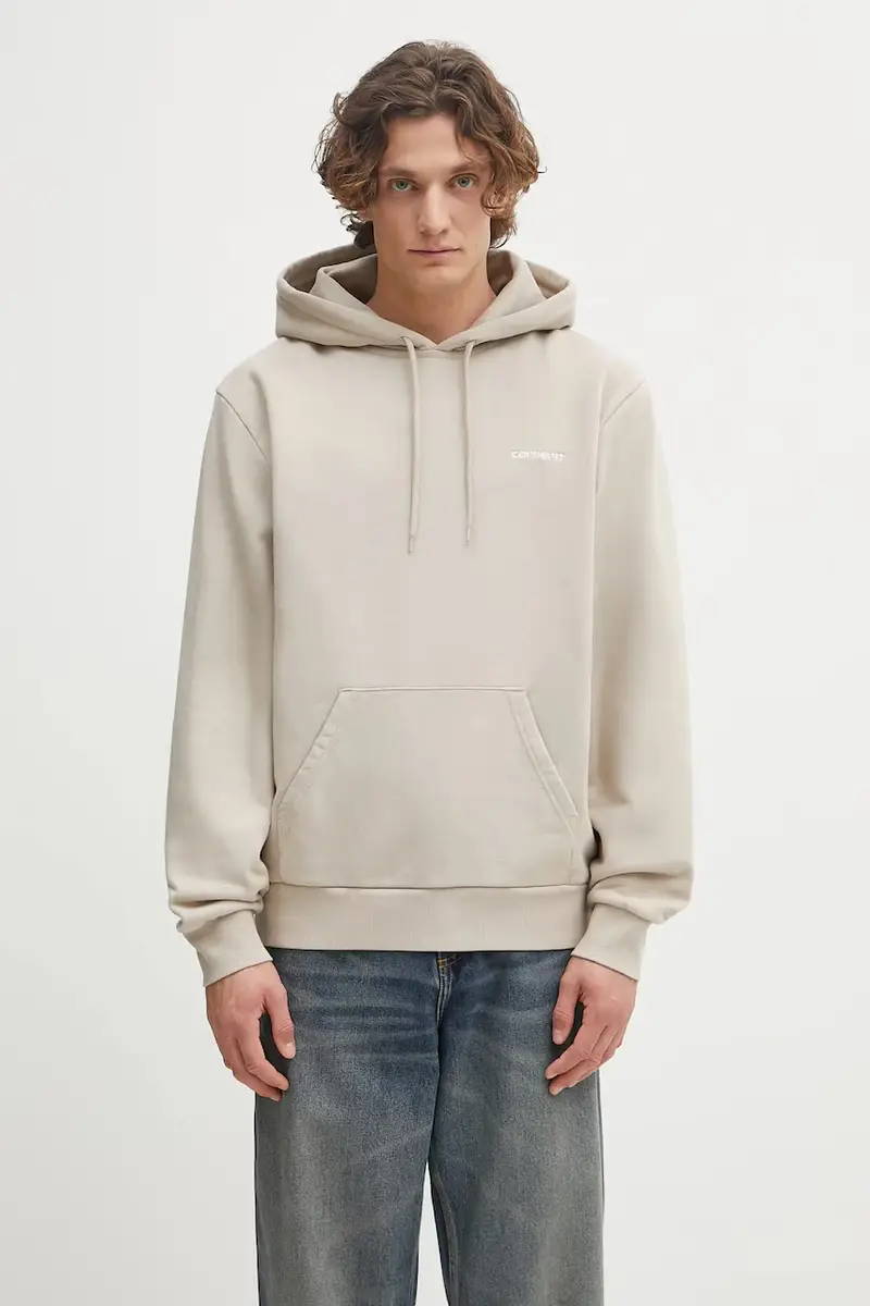felpa in cotone Hooded Script Embroidery Sweat uomo colore beige con cappuccio I035392.2W1XX