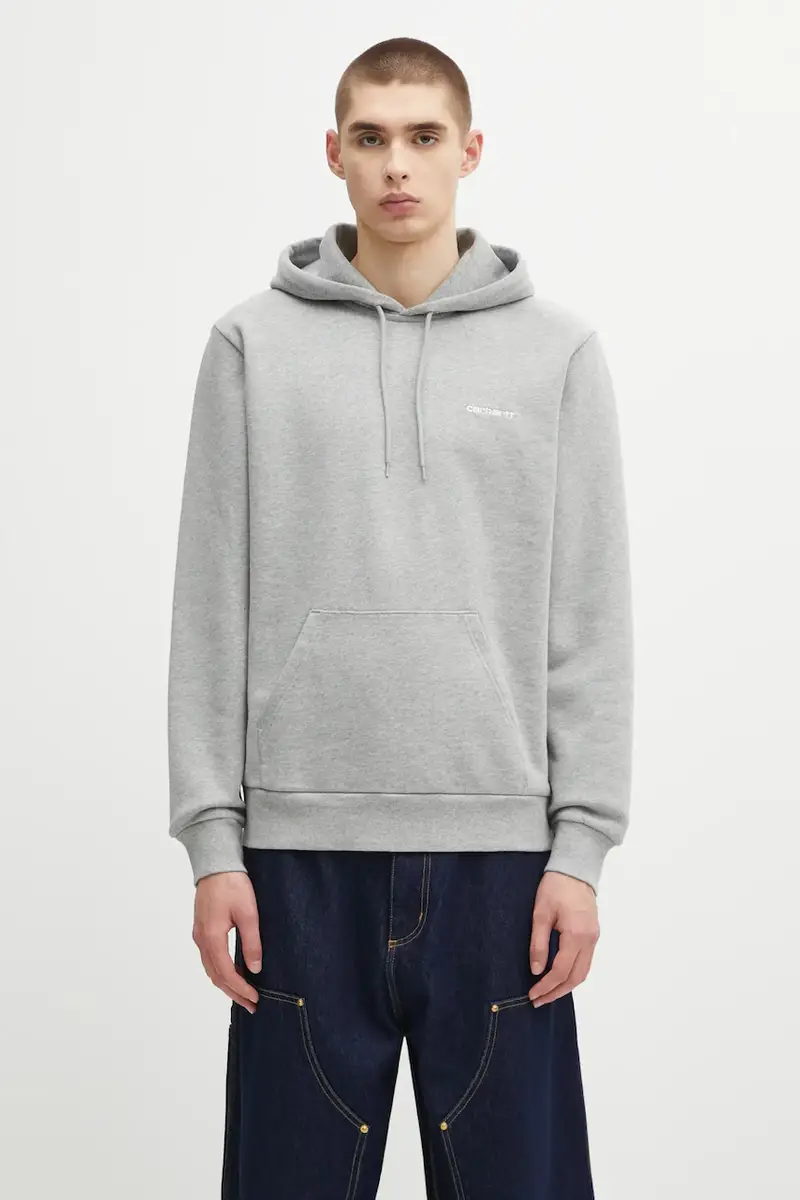 felpa in cotone Hooded Script Embroidery Sweat uomo colore grigio con cappuccio I035392.00DXX