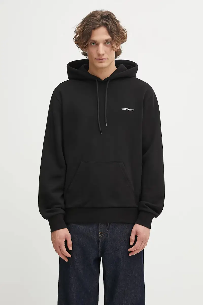 felpa in cotone Hooded Script Embroidery Sweat uomo colore nero con cappuccio con applicazione I035392.0D2XX