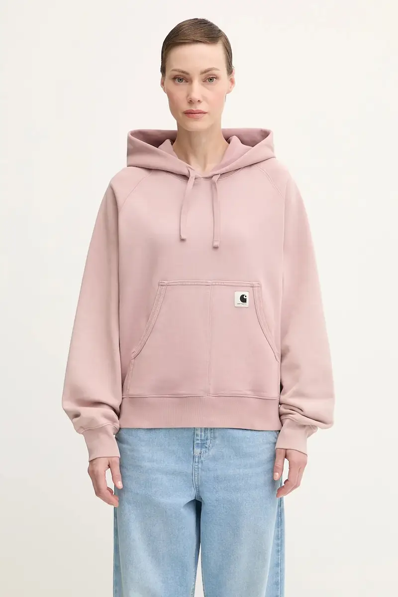 felpa in cotone W’ Hooded Hudson donna colore rosa con cappuccio I035137.1XF5F