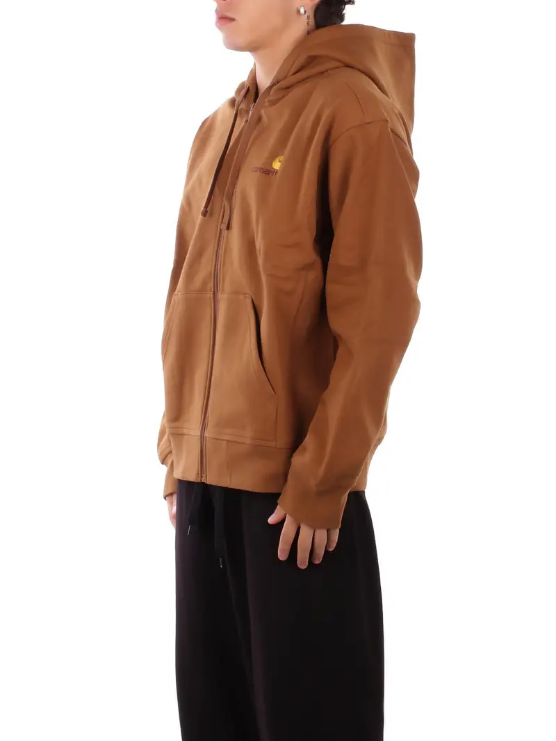 Felpa Unisex CARHARTT WIP Brown Hooded american script miniatura 2