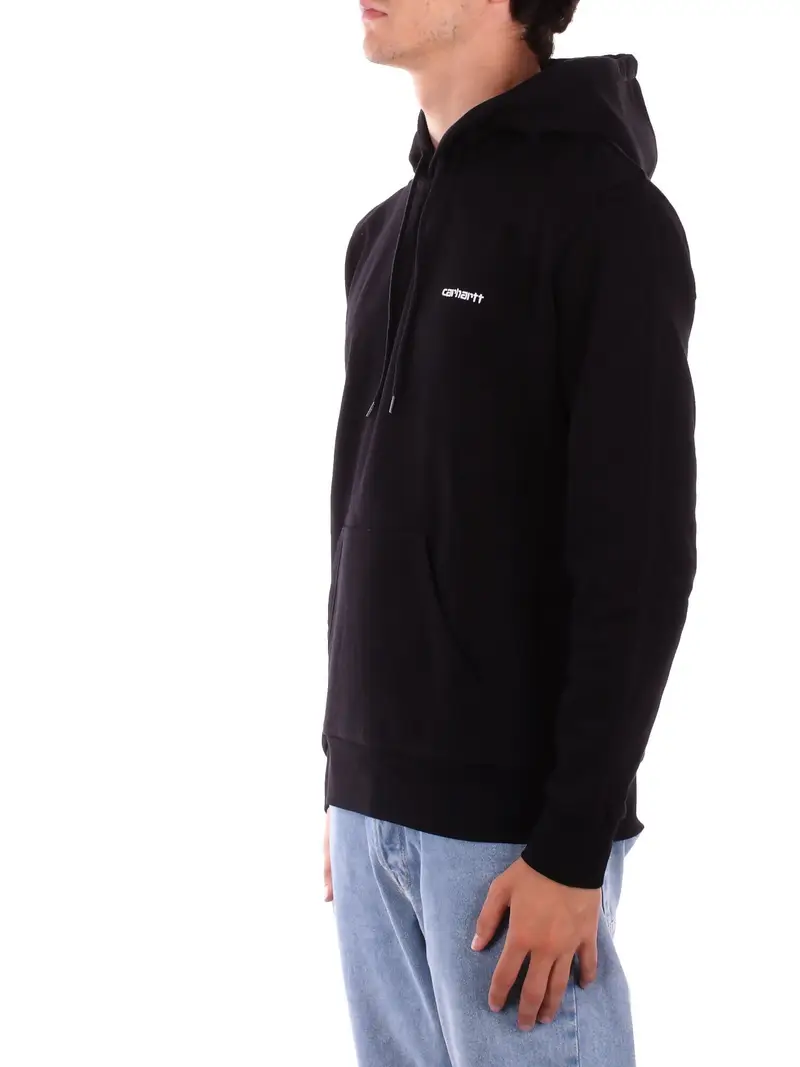 Felpa Uomo CARHARTT WIP Black white Hooded script embroidery miniatura 2