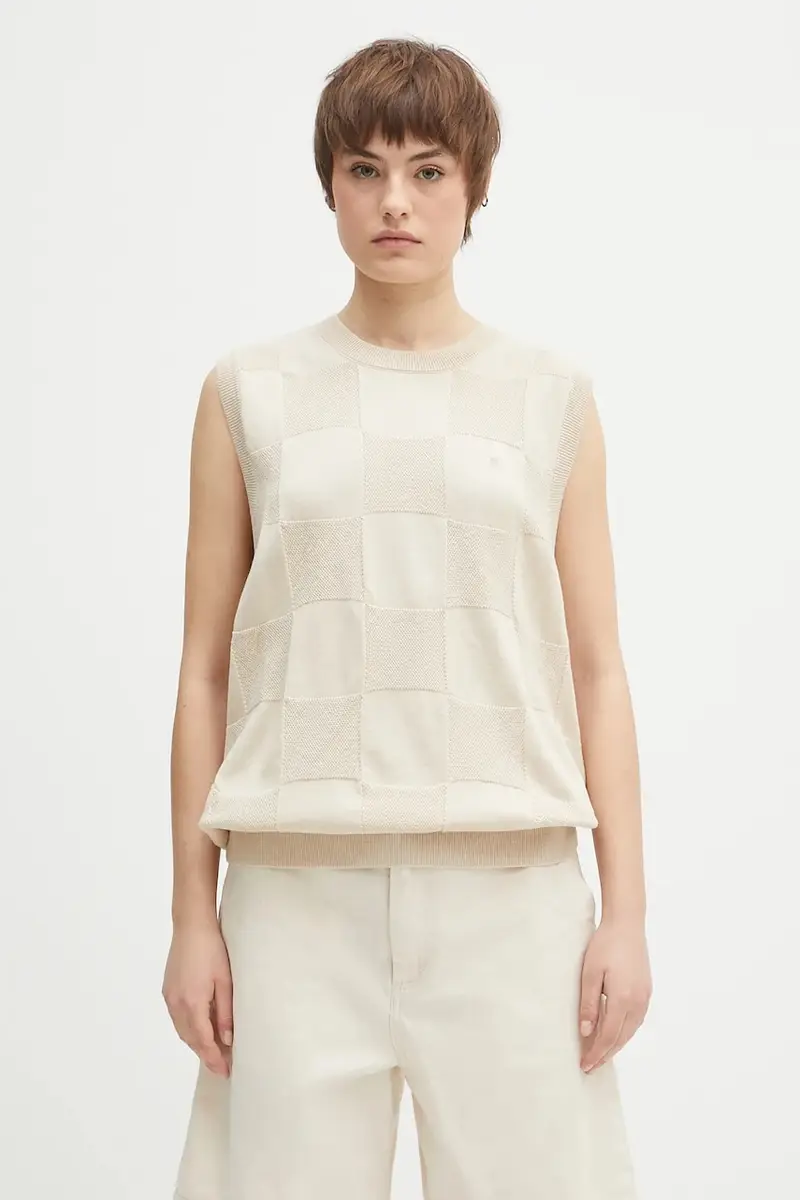 gilè in cotone Checker Vest Sweater colore beige I034544