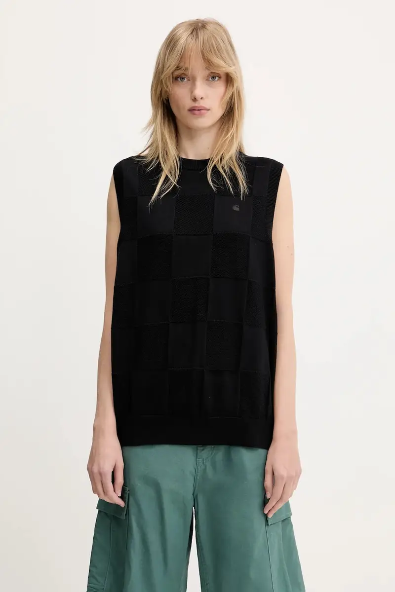 gilè in cotone Checker Vest Sweater donna colore nero I034544