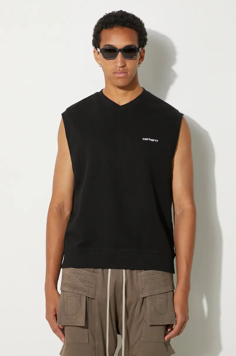 gilè in cotone Script colore nero con applicazione I033907.0D2XX