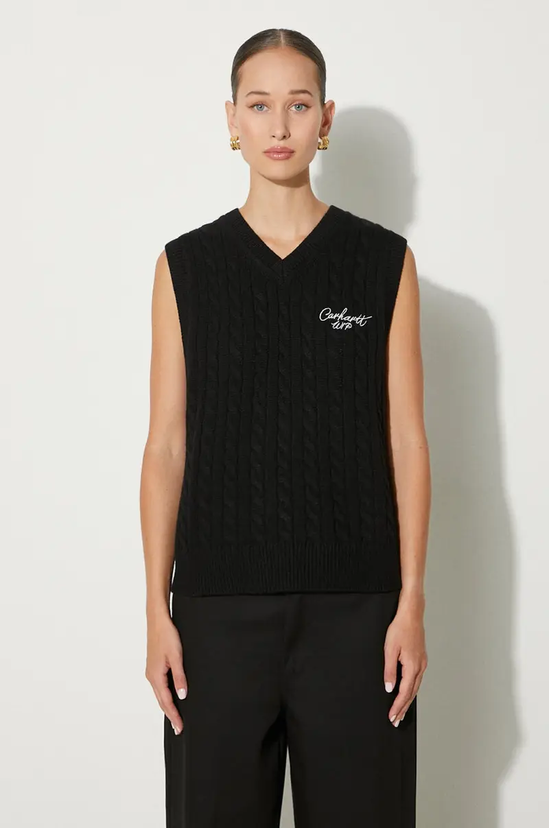 gilè in lana Signature Vest Sweater colore nero I033882.K02XX