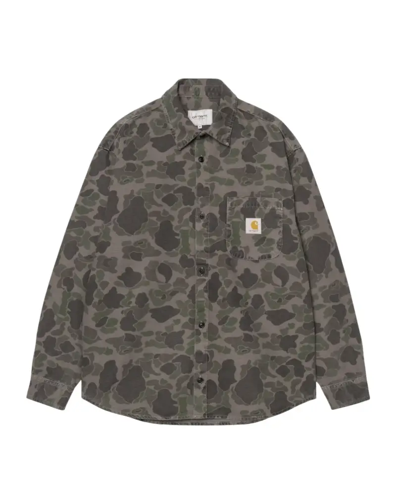 L/S Duck Shirt camicione in canvas maniche lunghe - Camo Duck Green / Porphyr garment dyed S