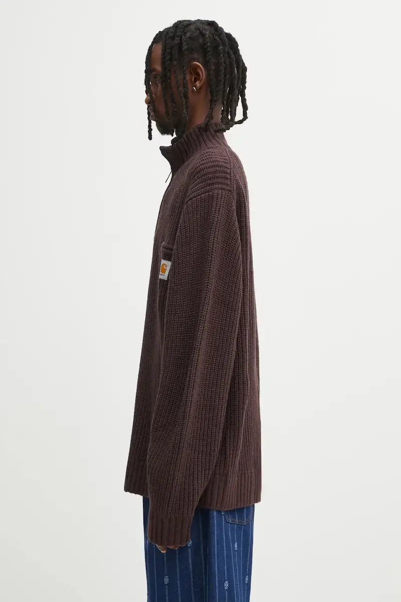 maglione con lana Detroit Half Zip Sweater colore marrone I035398.33HXX miniatura 2