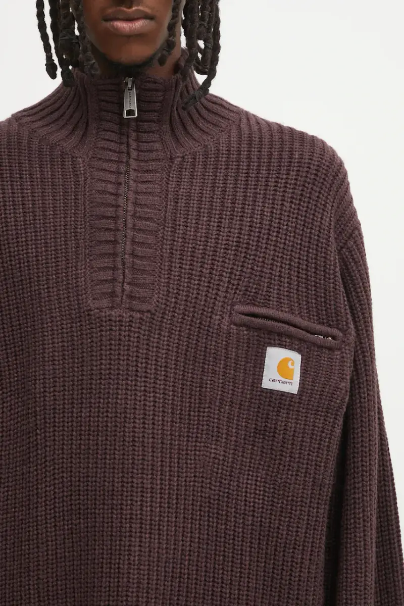 maglione con lana Detroit Half Zip Sweater colore marrone I035398.33HXX miniatura 4