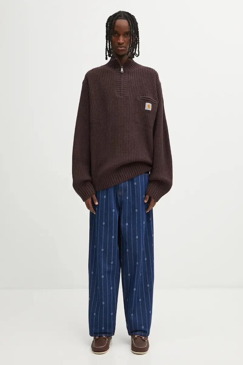 maglione con lana Detroit Half Zip Sweater colore marrone I035398.33HXX miniatura 5