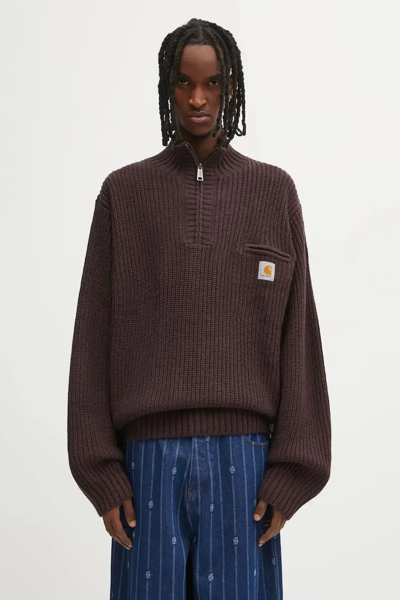 maglione con lana Detroit Half Zip Sweater colore marrone I035398.33HXX