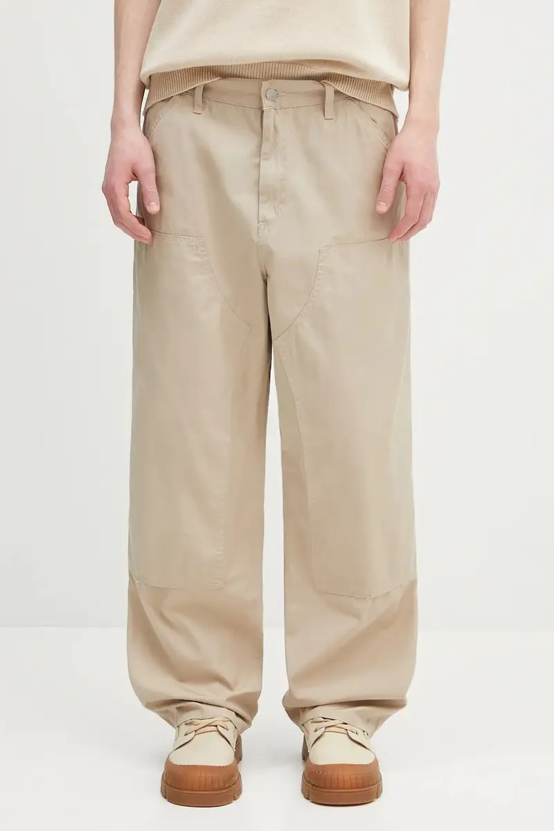 pantaloni in cotone Double Knee Pant colore beige I034795.G102