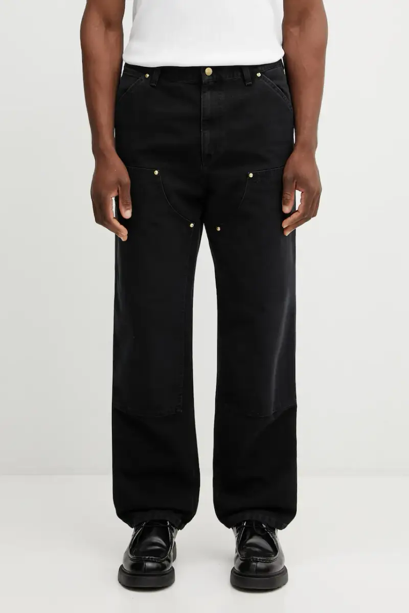 pantaloni in cotone Double Knee Pant uomo colore nero I036274.89B7