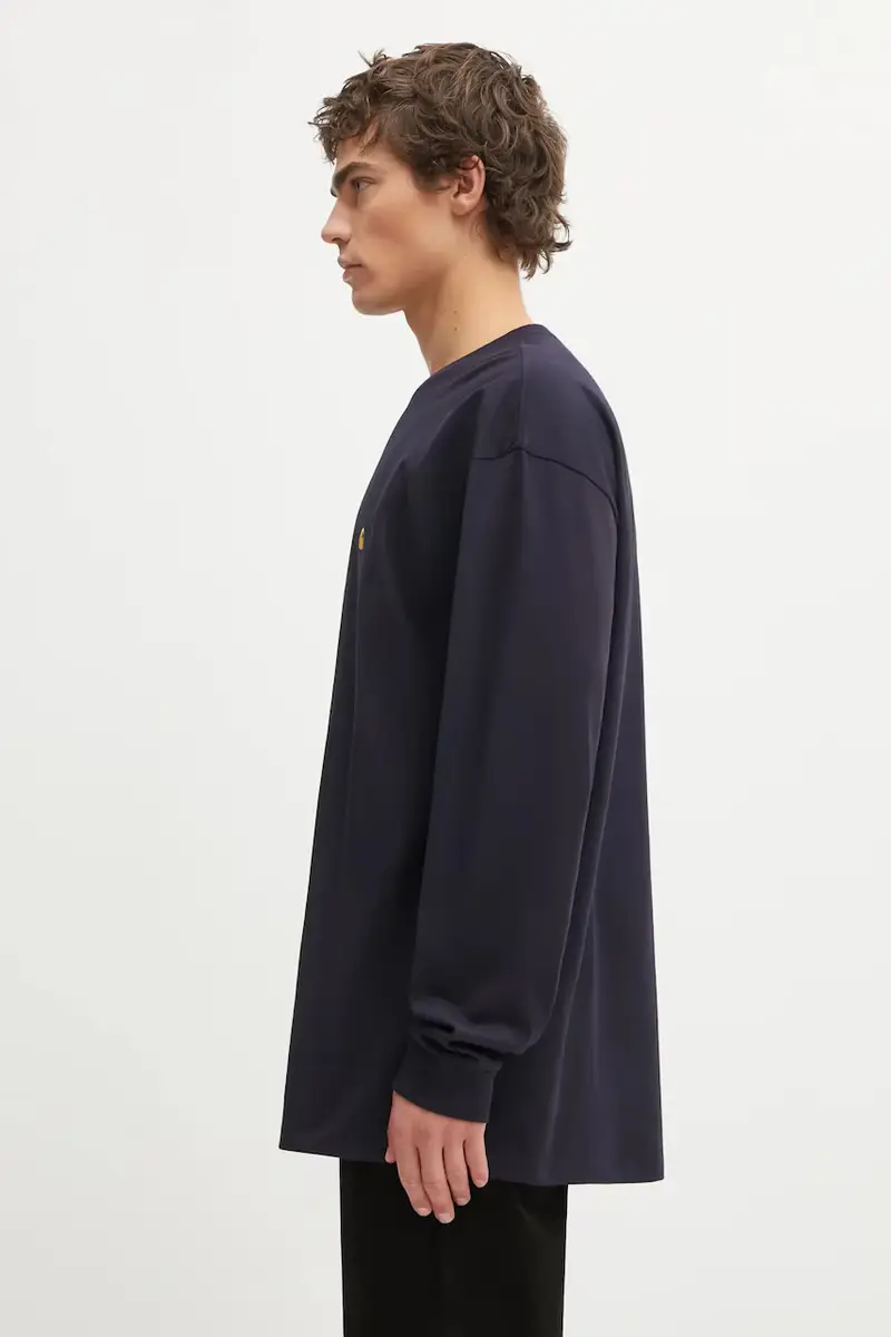 top a maniche lunghe in cotone LS Chase T-Shirt colore blu navy I026392.00HXX miniatura 2