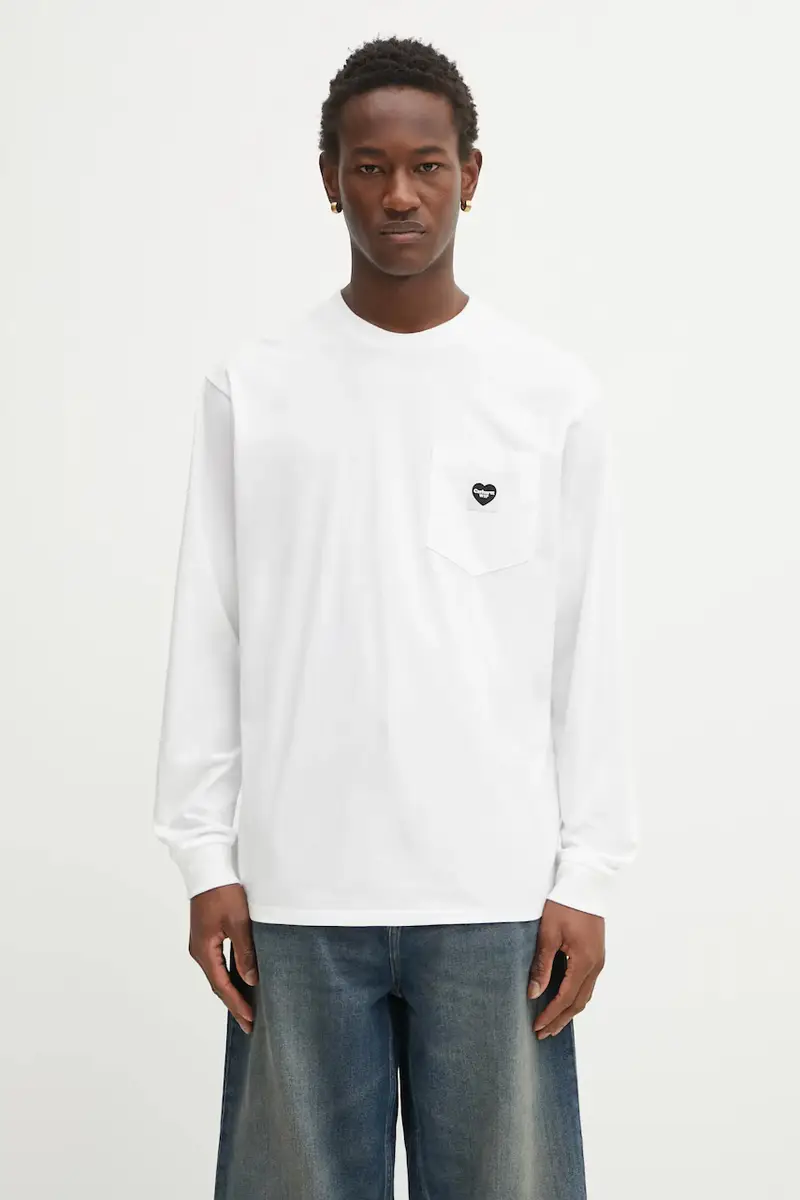 top a maniche lunghe in cotone Pocket Heart T-Shirt colore bianco I035300.00AXX