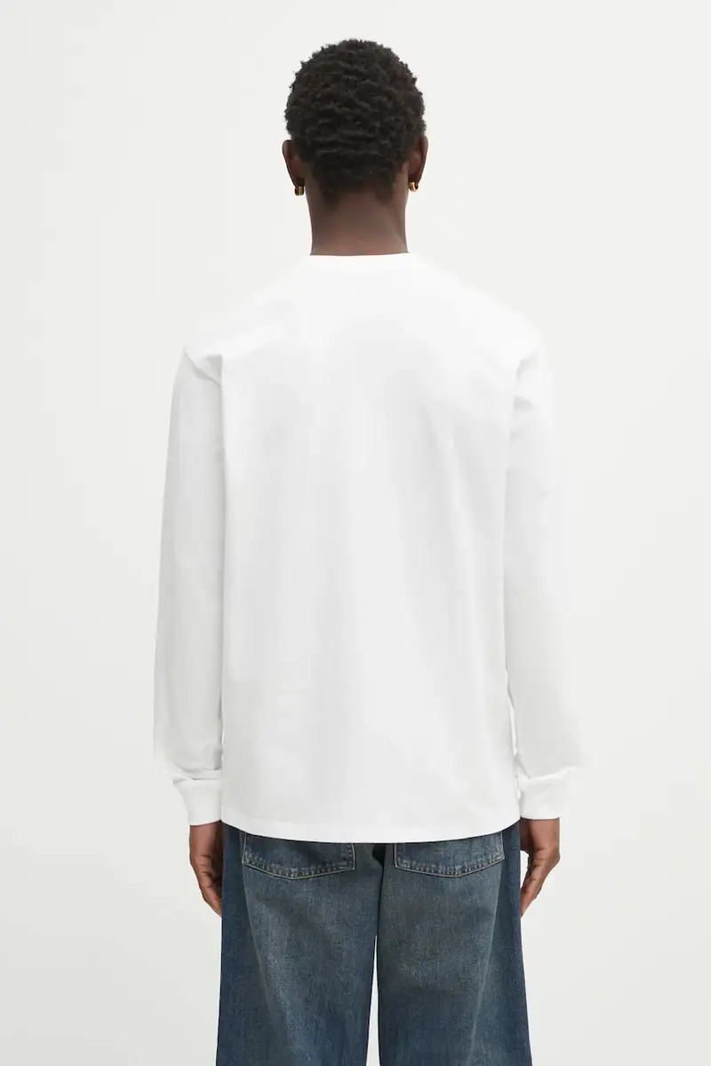 top a maniche lunghe in cotone Pocket Heart T-Shirt colore bianco I035300.1WZXX miniatura 3