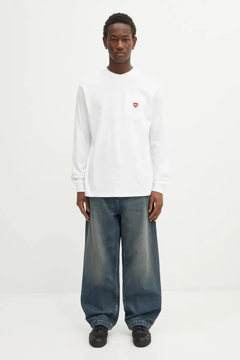 top a maniche lunghe in cotone Pocket Heart T-Shirt colore bianco I035300.1WZXX miniatura 5