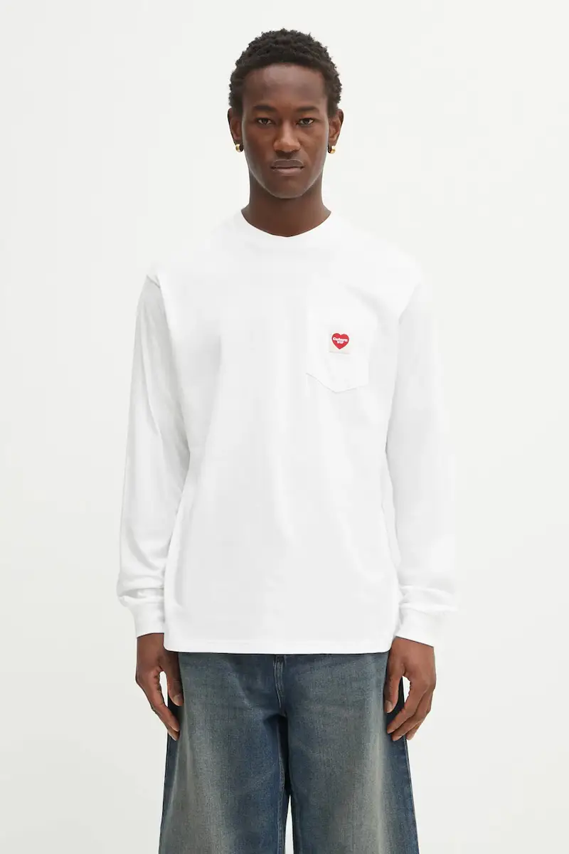 top a maniche lunghe in cotone Pocket Heart T-Shirt colore bianco I035300.1WZXX