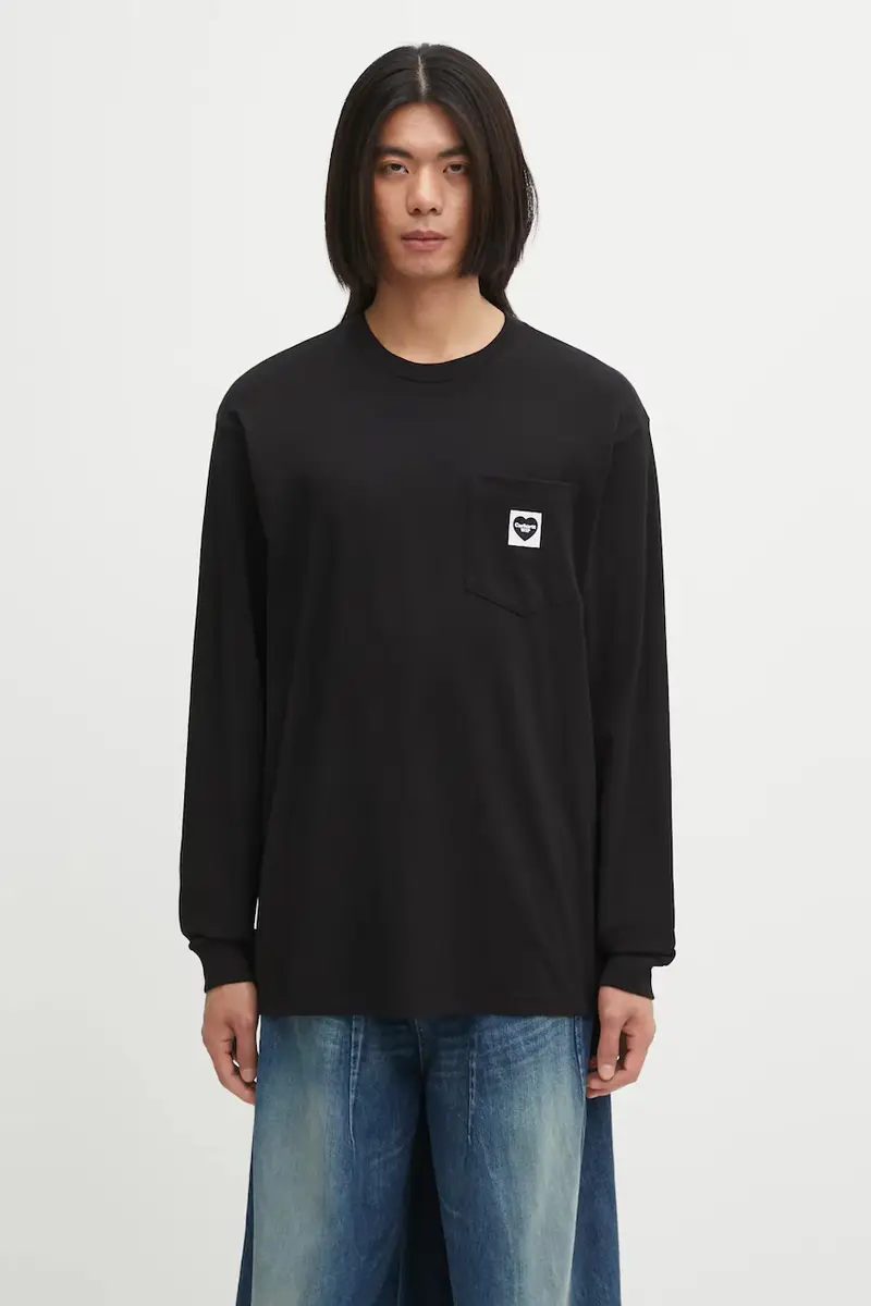 top a maniche lunghe in cotone Pocket Heart T-Shirt colore nero I035300.00EXX