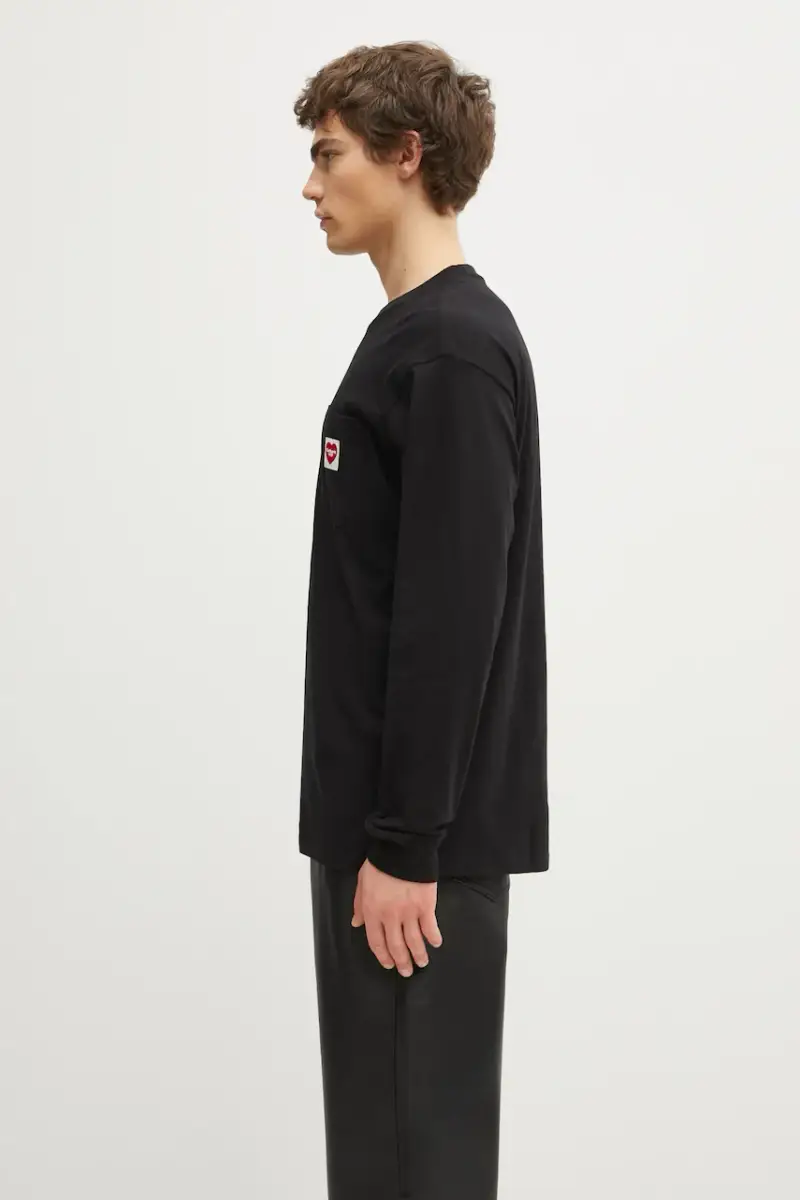 top a maniche lunghe in cotone Pocket Heart T-Shirt colore nero I035300.1V2XX miniatura 2