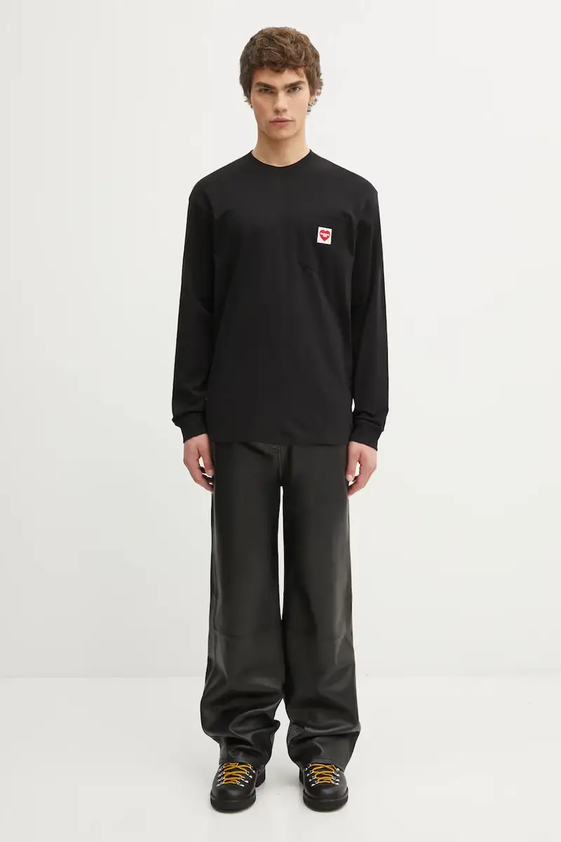 top a maniche lunghe in cotone Pocket Heart T-Shirt colore nero I035300.1V2XX miniatura 5